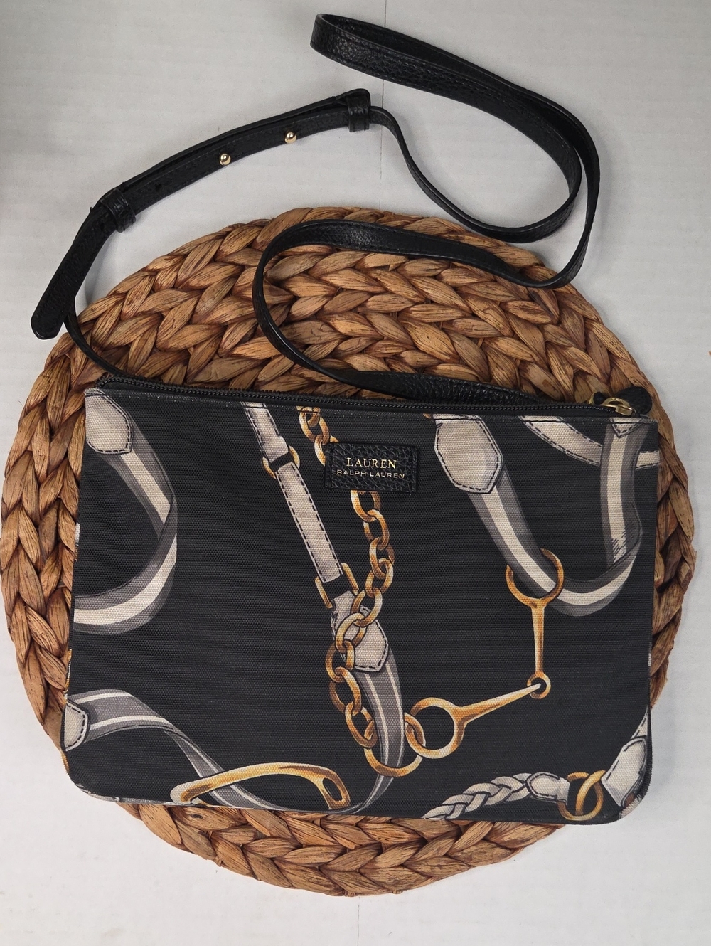 Lauren Ralph Lauren Black Printed Crossbody with Gold Accents